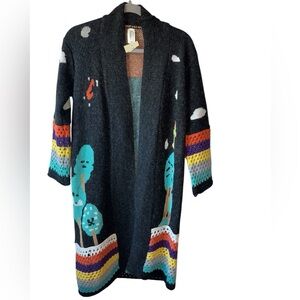 Vintage-Style Pinkalicious Graphic Crochet Knit Duster Cardigan Sweater Coat NWT